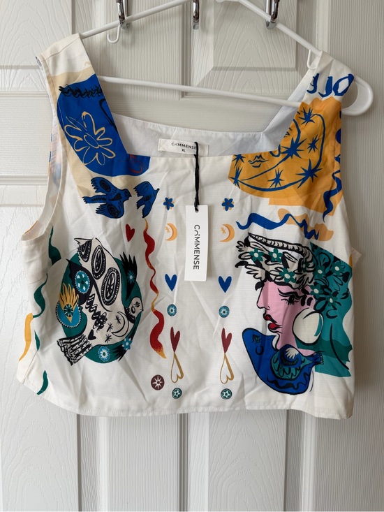 Commense Tops - Commense White Multicolor Graphic Crop Tank